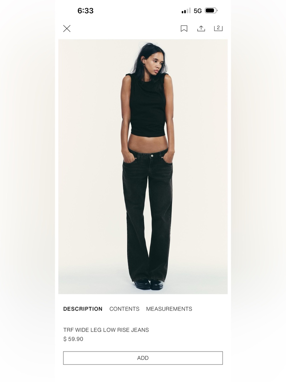 Zara Black Low-Rise Wide-Leg Jeans